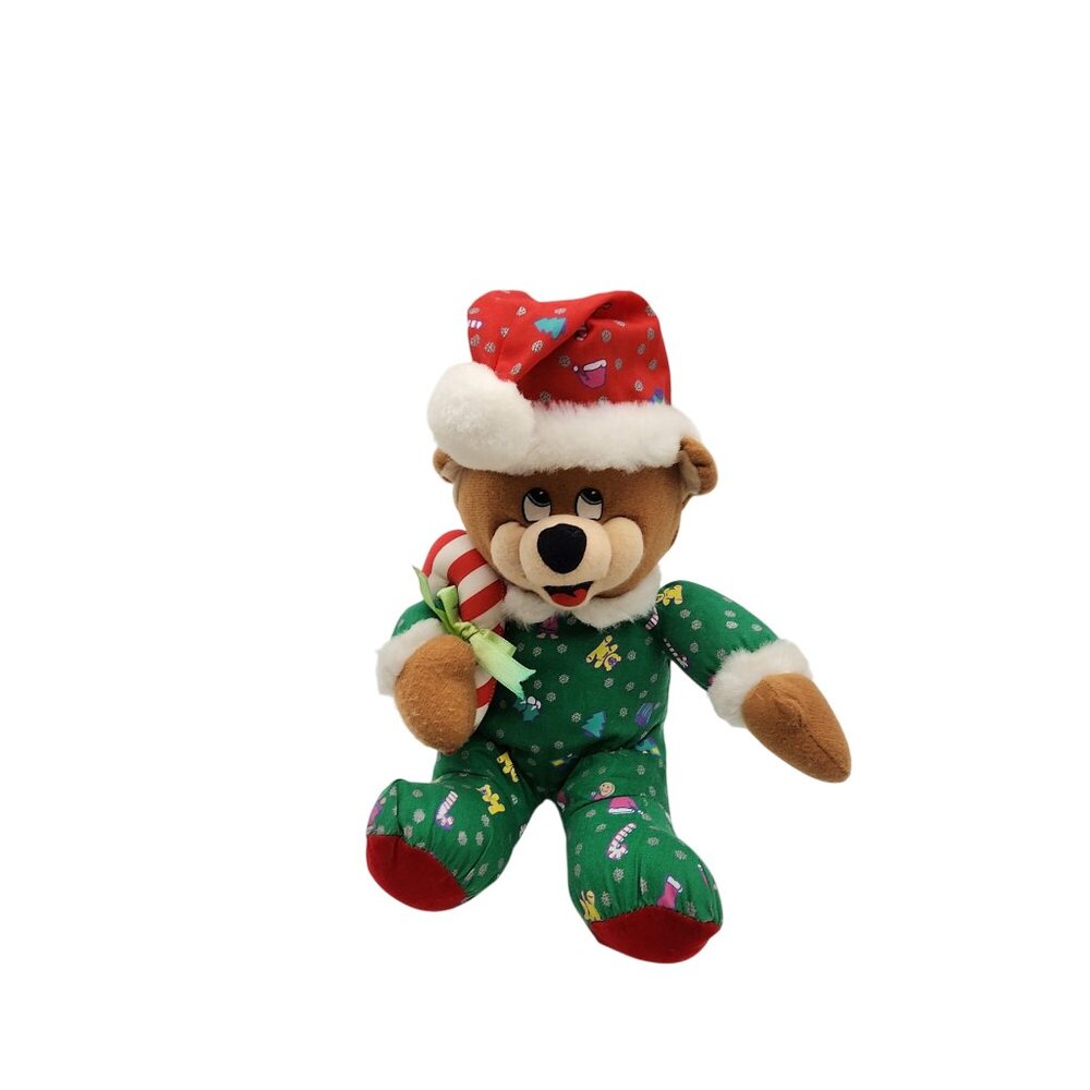 Christmas Trendmasters Brown Teddy Bear Plush Vintage 1995 Stuffed Animal Hat